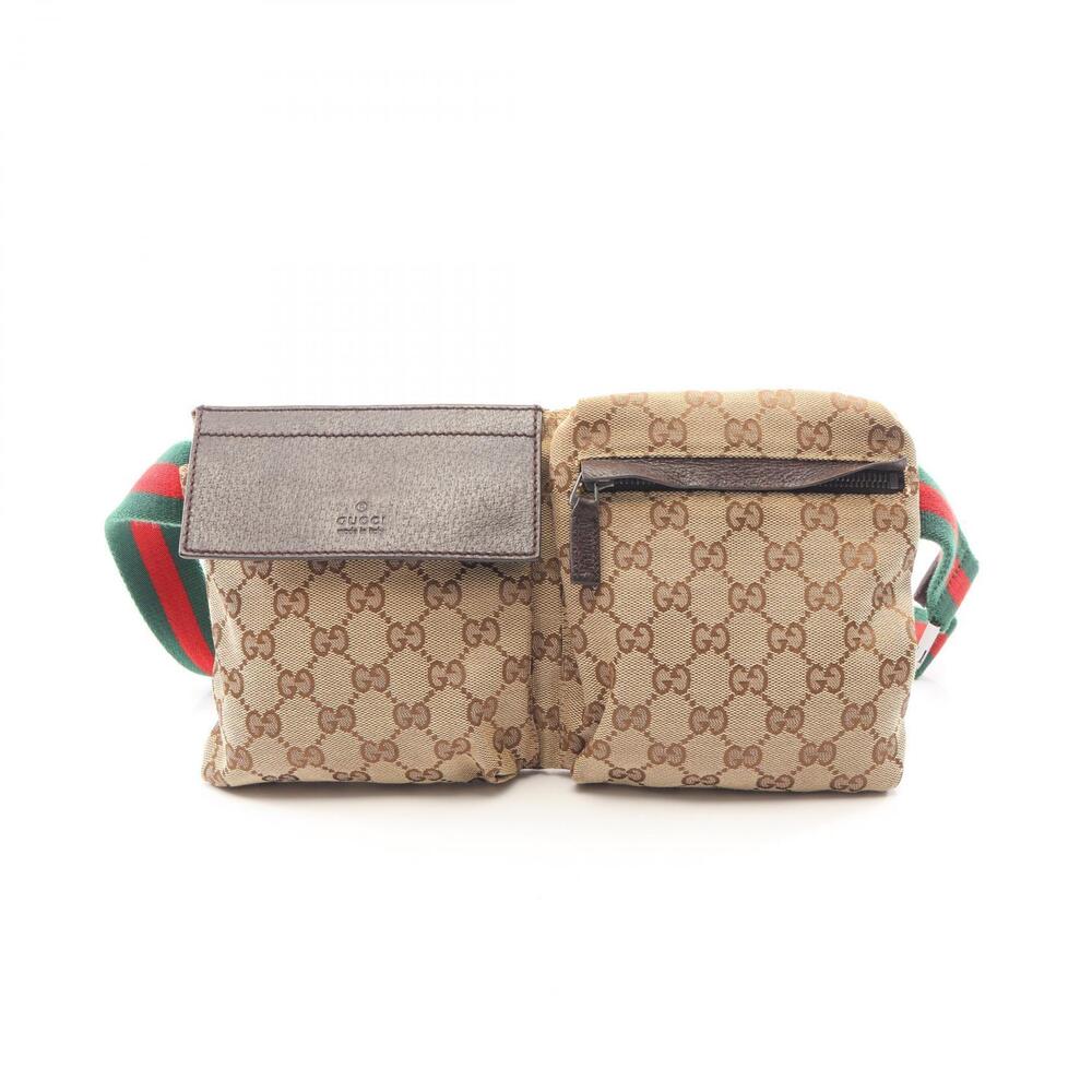 Gucci GG Canvas Waist Crossbody Belt Bag Body Leather Beige Brown